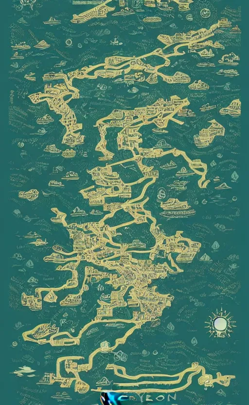 Prompt: a poster with a map on it, poster art by victo ngai, behance contest winner, environmental art, lovecraftian, intricate