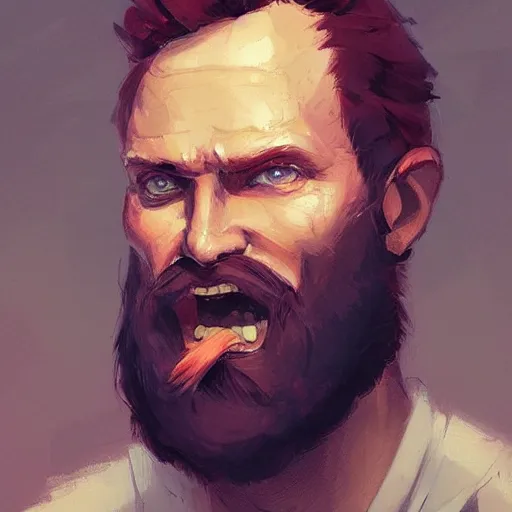 Prompt: portrait of a super friendly man by greg rutkowski, he is about 3 0 years old, english, short red hair, blue eyes, red beard, highly detailed portrait, digital painting, artstation, concept art, smooth, sharp foccus ilustration, artstation hq