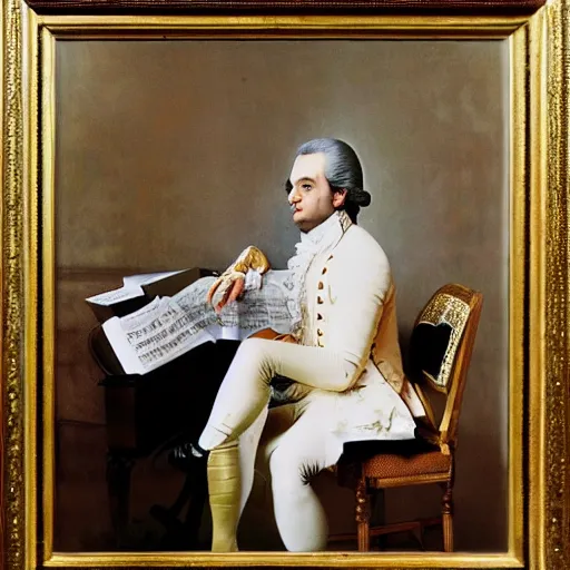 Prompt: award winning photograph of mozart by annie leibovitz