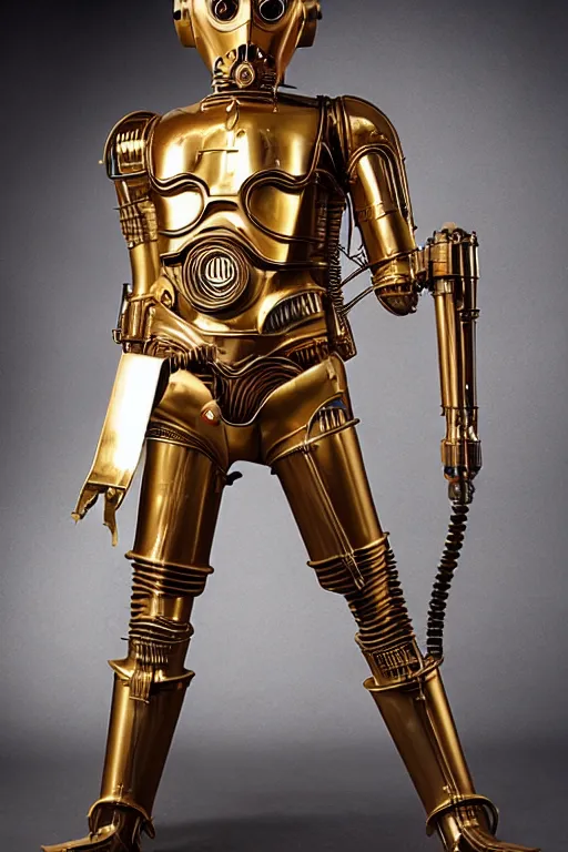 Image similar to steampunk version of c 3 po, promotional photo, studio lighting