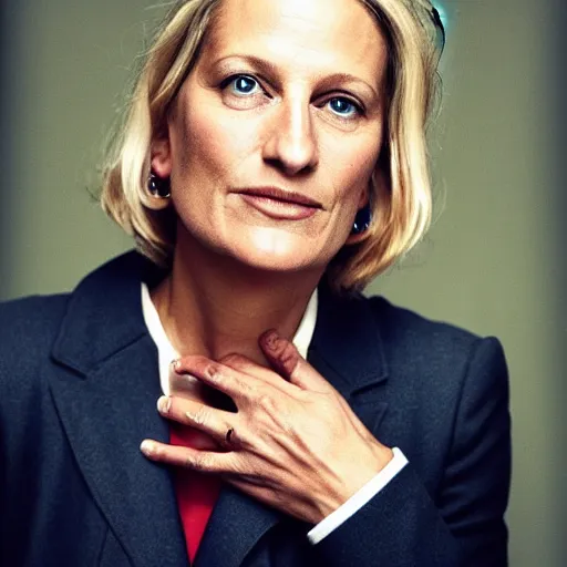 Prompt: face portrait of a swedish politician from the conservative party, photo by annie leibovitz