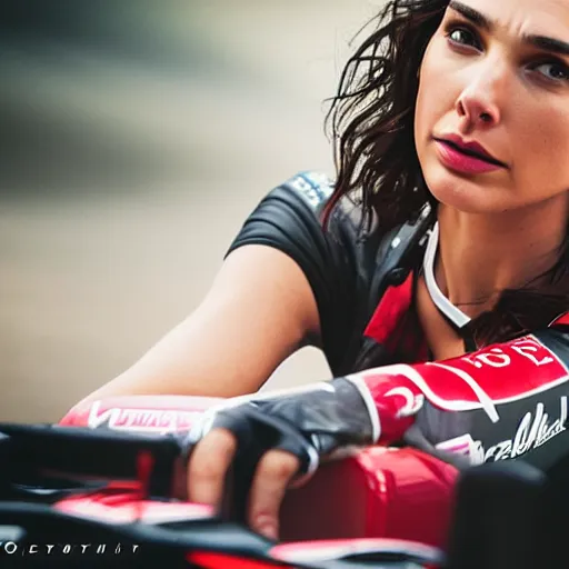 Image similar to gal gadot as a formula one driver, nikon 3 5 mm portrait photography, ultra realistic