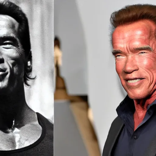 Prompt: arnold schwarzenegger with tiny shriveled limbs