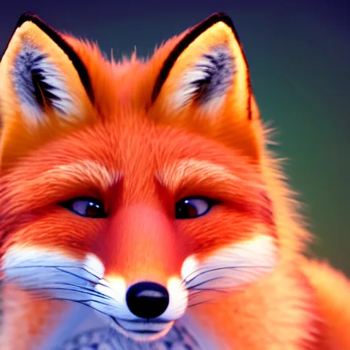 Image similar to portrait of the cutest red fox ever, fluffy, photorealistic, soft lighting, unreal engine