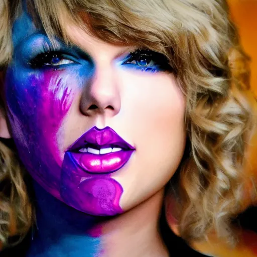 Image similar to Taylor Swift made of purple paint