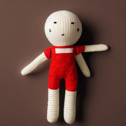 Prompt: yarn doll, hide the pain harold, product photography, commercial lighting