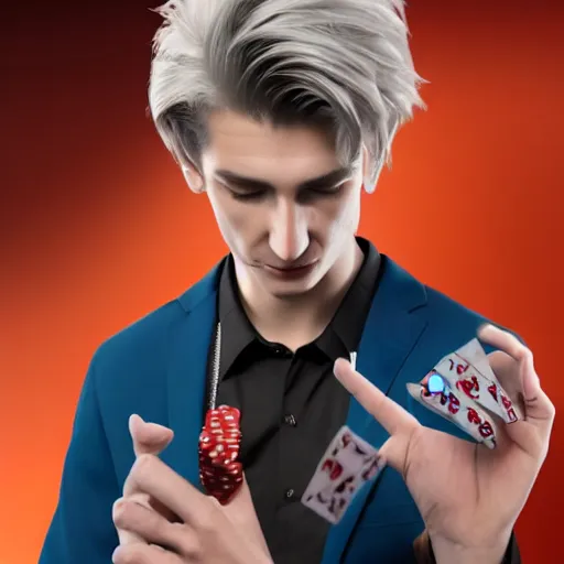 Image similar to a high quality photo of handsome gigachad XQC gambling, photorealism, 8k, artstation