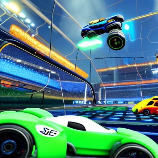 Prompt: rocket league except the cars are jets