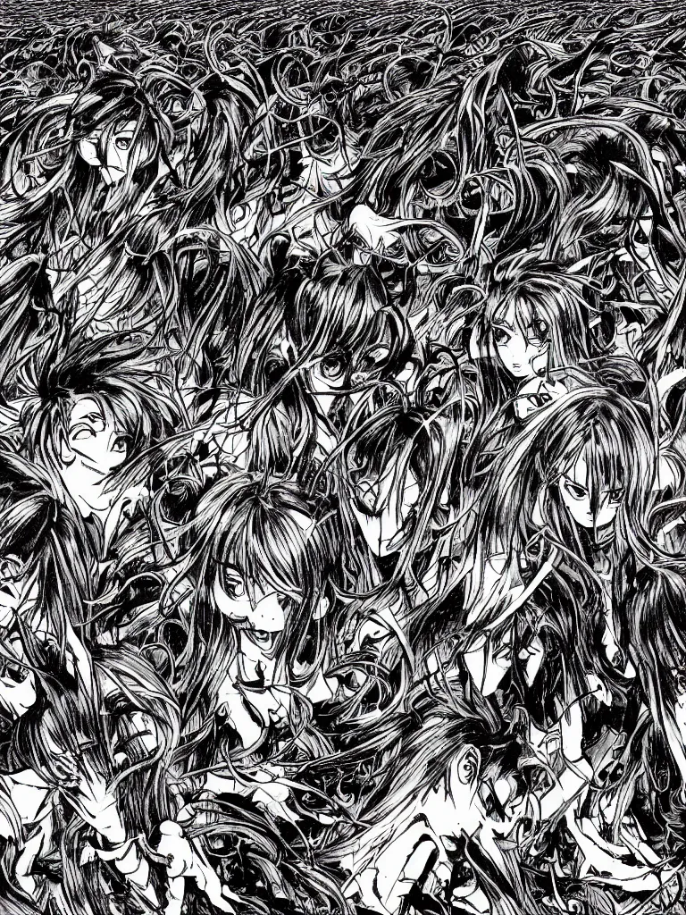 Image similar to field with demons attacking humans, manga