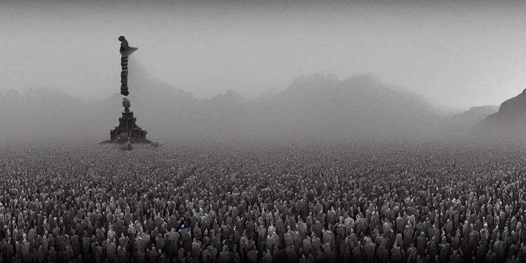 Prompt: highly detailed photograph of coachella with crowds centered around statue of a roman mark zuckerberg, dust storm, cinematic, ultra realistic, realism, intricate, digital art, ambient, by beksinski, by jamie hewlett, gothic art style, 3 5 mm film grain, artstation