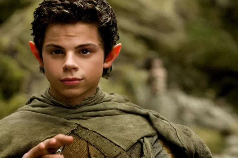 Image similar to jake t. austin plays an elf in the lord of the rings return of the king, highly detailed, cinematic lighting, 4 k, arricam studio 3 5 mm film camera, kodak 5 2 7 9 ( tungsten - balanced ) film stock