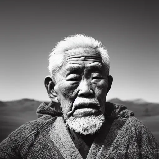 Prompt: mysterious floating old asian man with beard, full face silver occult mask, glowing eyes, wearing a great fractal wooden stick, smoke around him, in the dry rock desert, cinematic shot, wide angle, desert background, volumetric lighting, award winning photography, 8k, in the style of David Lynch, Alejandro Jodorowsky and Gaspar Noe