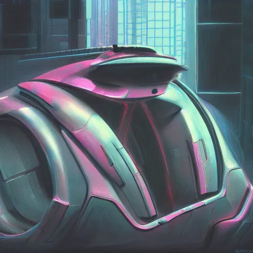 Prompt: abstract pastel painting of cyberpunk prop hardsurface shape form exploration, big medium small, artstation, colored marker, syd mead, hr giger, concept art