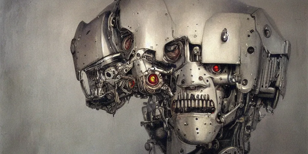 Image similar to a scary painting of robot by alan lee, trending on artstation