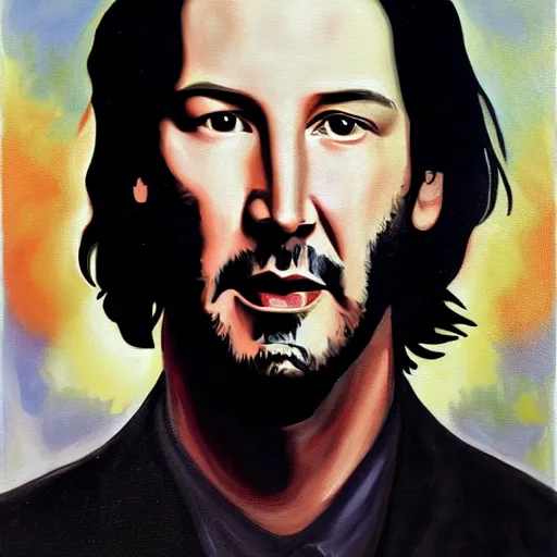 Image similar to A painting of Keanu Reeves in the style of Raoul Hausmann