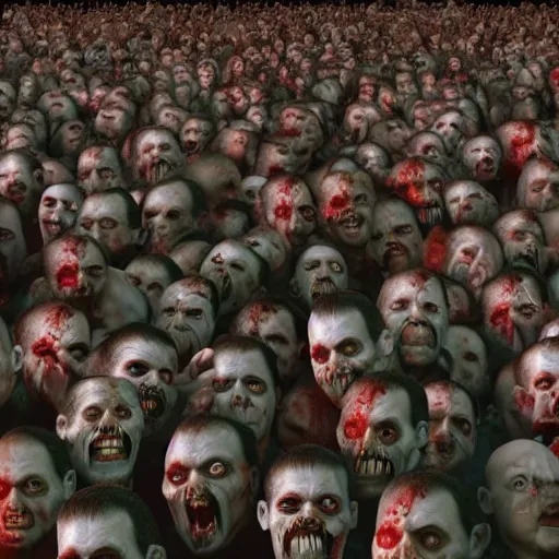 Prompt: stupid and evil zombie masses happy and entertained realistic, dramatic lighting, fantastic reality, 8 k resolution