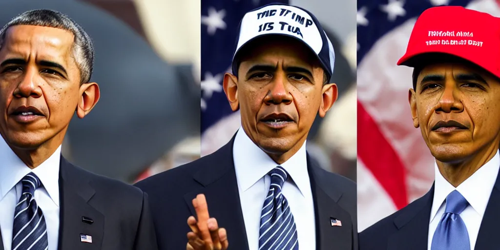 Prompt: obama, trump hat