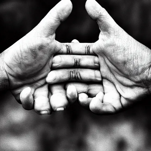 Image similar to hands with eyes, black and white, scary, hd hyper realistic