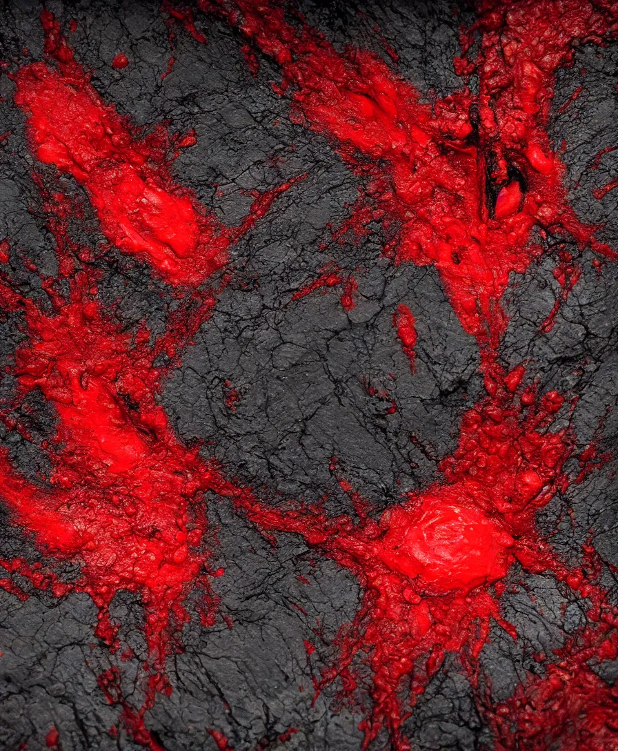 Image similar to hyper realistic super macro blood on tar, art by greg rutkowski, intricate, ultra detailed, photorealistic, black and red colors, trending on artstation, octane render, 4 k, 8 k