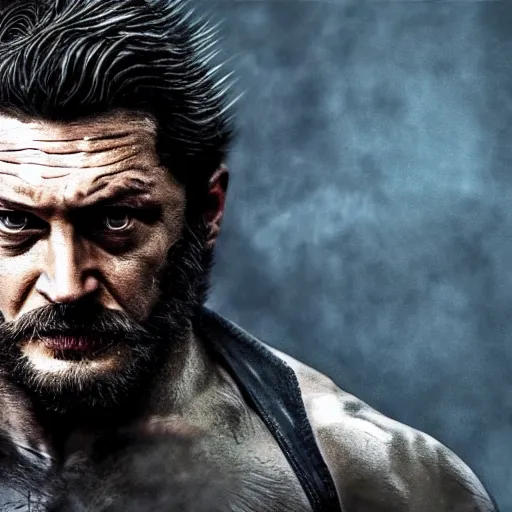 Image similar to Tom Hardy as wolverine 4K quality Photorealism