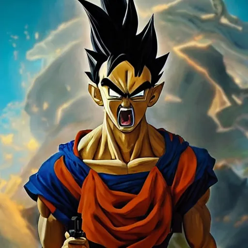 Image similar to salvador dali the painter became super saiyan, dragon ball style, cinematic lighting, highly detailed, concept art, art by wlop and artgerm and greg rutkowski, masterpiece, trending on artstation, 8 k