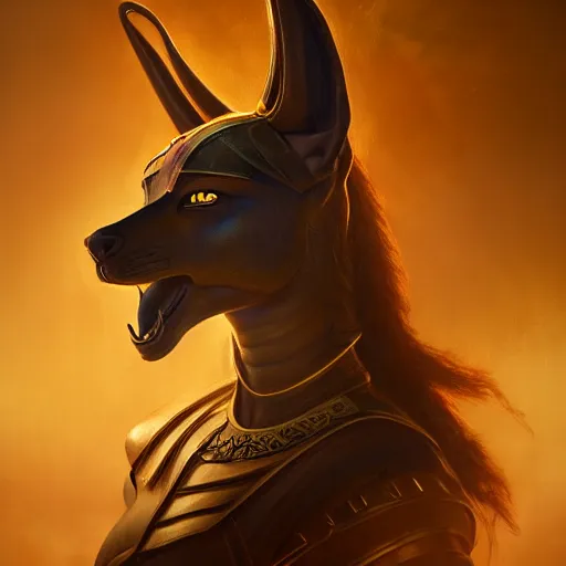 Prompt: Majestic Anubis female warrior portrait, atmospheric lighting, painted, intricate, volumetric lighting, beautiful, rich deep colors masterpiece, golden hour, sharp focus, ultra detailed, by Leesha Hannigan, Ross Tran, Thierry Doizon, Kai Carpenter, Ignacio Fernández Ríos