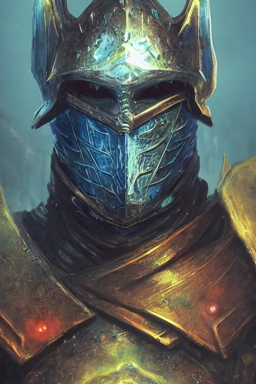 Prompt: colourful close up portrait of the Knight, in style of Dark Souls 3 and Elden Ring, by Wlop, fantasy matte painting, golden ratio, trending on cgsociety, cinematic, trending on artstation, highly detailed, vivid and vibrant