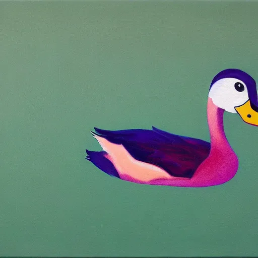 Prompt: a duck on the prowl oil painting jim lambie