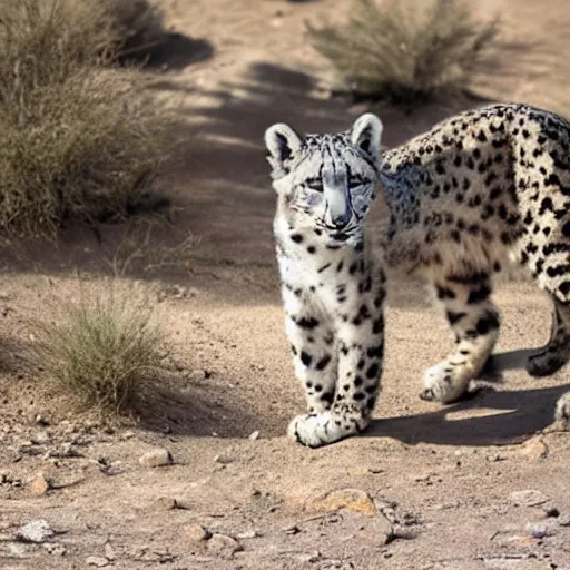 Prompt: a snow leopard in the desert