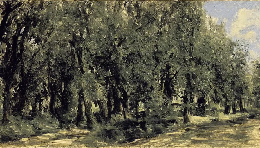 Image similar to a beautiful row of trees, blank black background by eugene von guerard, ivan shishkin, john singer sargent