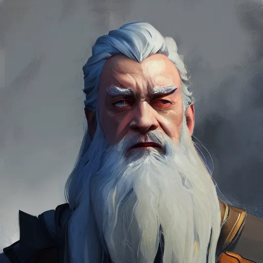 Image similar to greg manchess portrait painting of partially armored albus dumbledore as overwatch character, medium shot, asymmetrical, profile picture, organic painting, sunny day, matte painting, bold shapes, hard edges, street art, trending on artstation, by huang guangjian and gil elvgren and sachin teng