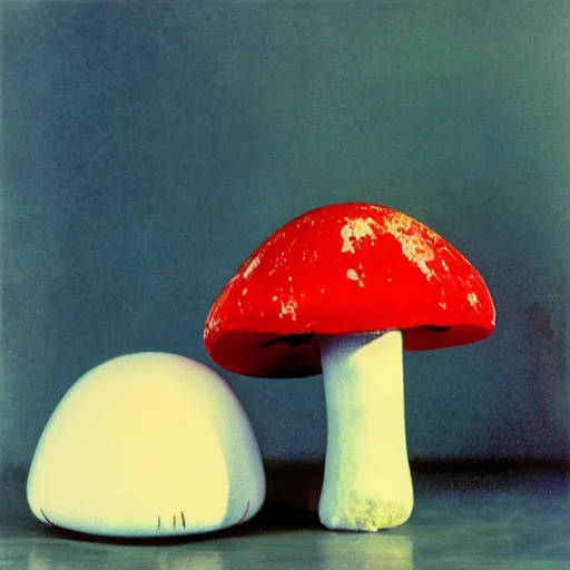 Image similar to jesus christ and an amanita mushroom painted by cy twombly and andy warhol
