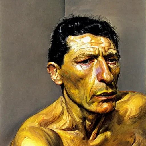 Image similar to high quality high detail painting by lucian freud and frank frazetta, hd, yellow