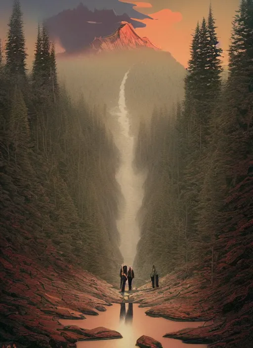 Prompt: Twin Peaks poster artwork by Michael Whelan and Tomer Hanuka, Karol Bak, Rendering of Traces to Nowhere, from scene from Twin Peaks, clean, full of details, by Makoto Shinkai and thomas kinkade, Matte painting, trending on artstation and unreal engine