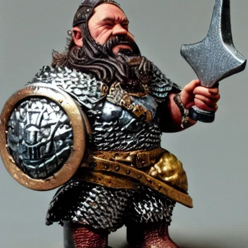 Prompt: dwarf fighter wearing chainmail armor holding a large warhammer
