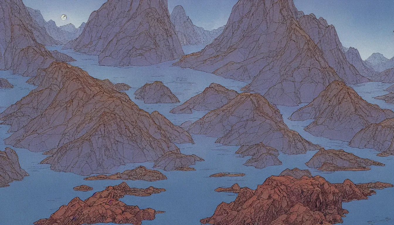 Prompt: fjords by moebius