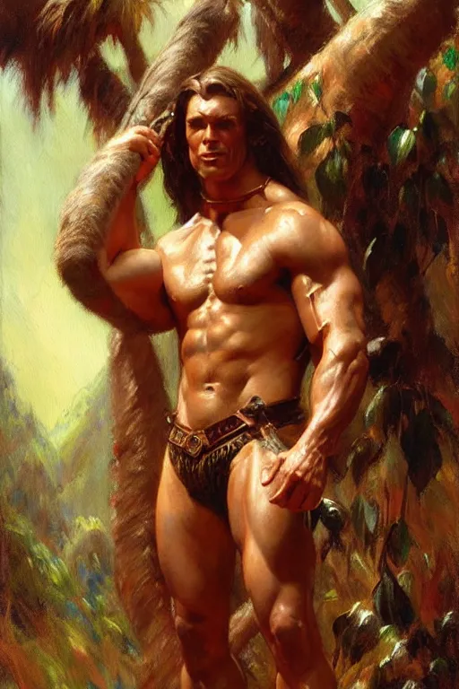 Prompt: muscular tarzan, highly detailed painting by gaston bussiere, craig mullins, j. c. leyendecker 8 k