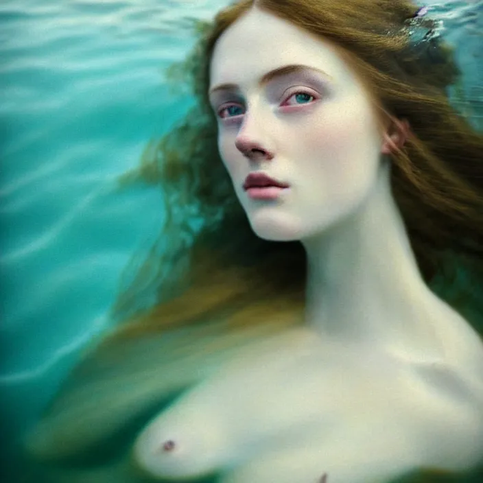 Image similar to Kodak Portra 400, 8K,ARTSTATION, Caroline Gariba, soft light, volumetric lighting, highly detailed, britt marling style 3/4 , extreme Close-up portrait photography of a beautiful woman how pre-Raphaelites,inspired by Ophelia paint, the face emerges from water of Pamukkale, underwater face, hair are intricate with highly detailed realistic beautiful flowers , Realistic, Refined, Highly Detailed, interstellar outdoor soft pastel lighting colors scheme, outdoor fine art photography, Hyper realistic, photo realistic