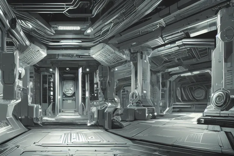 Prompt: parallax datacenter server room interior single mono colossus white rusty android guest robosaurus tusk artstation cinematic detailed concept art sharp coherent cgsociety symmetric perfect well balanced shadows lotr supercomputer starwars