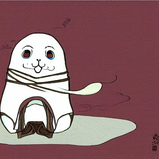 Image similar to baby harp seal dressed as Japanese Shinto priest in feudal Japan, anime style