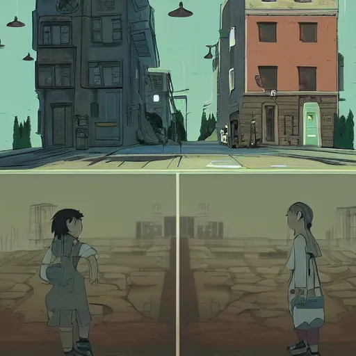 Prompt: a dystopian reality in the style of studio ghibli