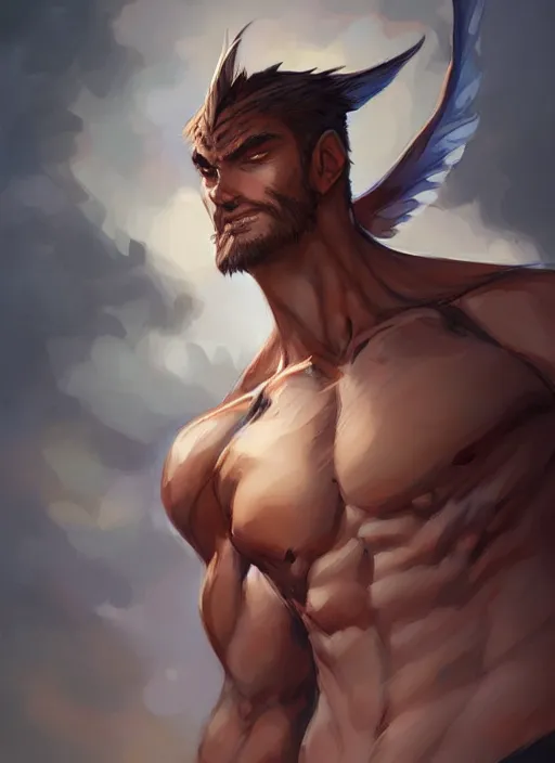 Image similar to character art by wlop, steve henderson, and j scott campbell, gooseman, male hero, goose head, wings, 4 k, arstation, trending, high quality, very detailed, digital