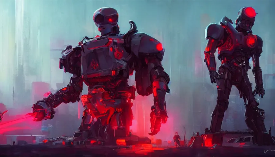 Image similar to concept art of love, death + robots series of netflix, cinematic shot, oil painting by jama jurabaev, brush hard, artstation, for aaa game, high quality, brush stroke