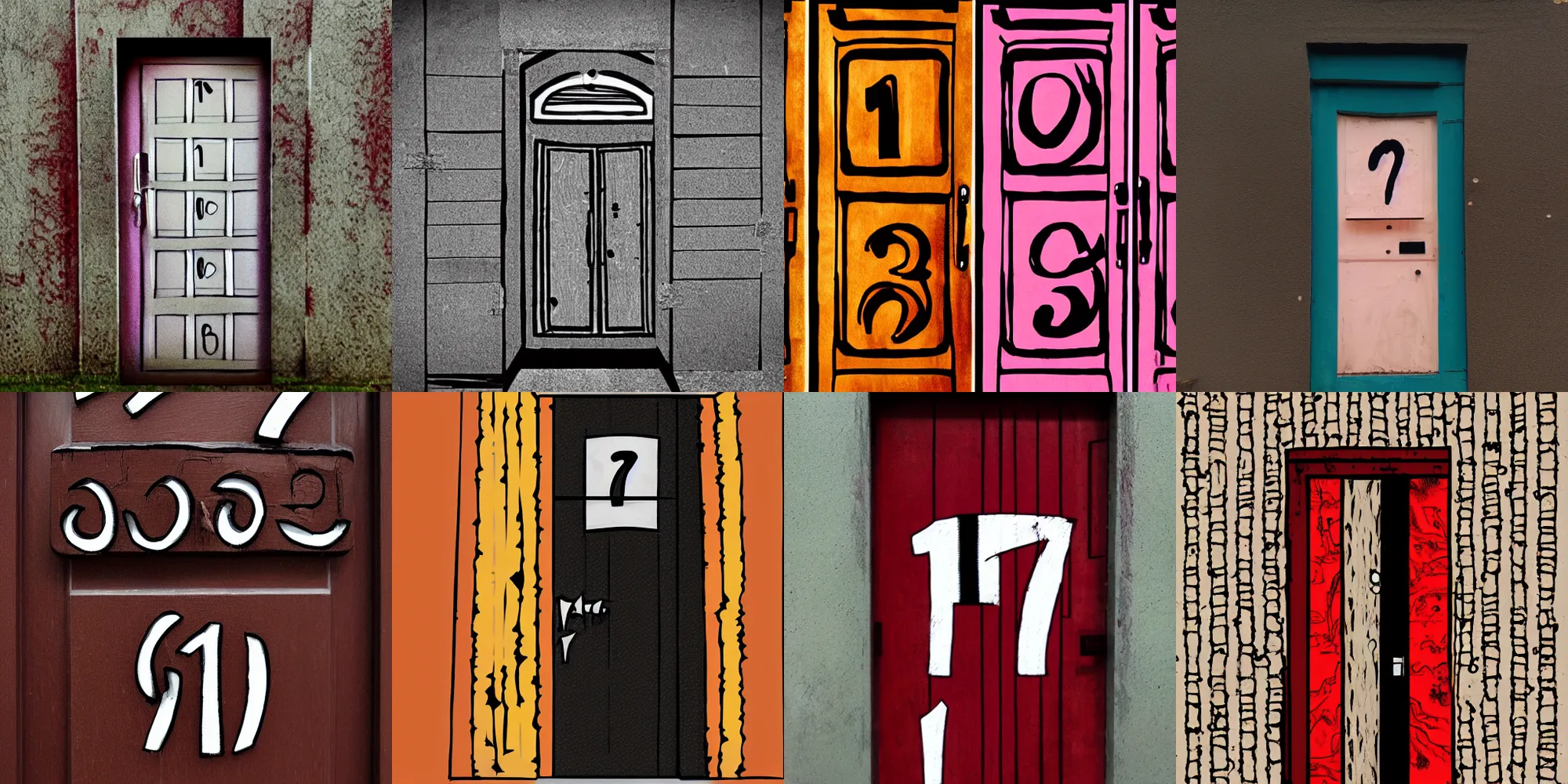 Prompt: a door with the number 17 on it in the style of junji ito