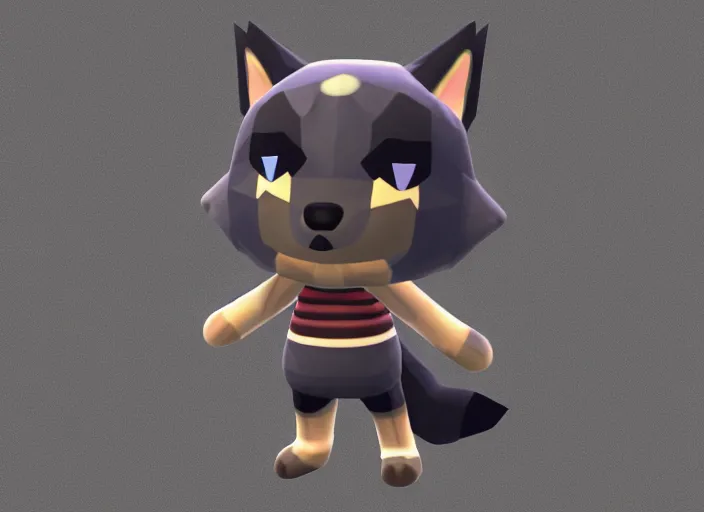 Image similar to extremely cute chibi werewolf animal crossing villager. animal crossing character. 3 d render, 3 d model rip, simplified, symmetry, animal crossing new horizons, hq, artgerm, arstation,