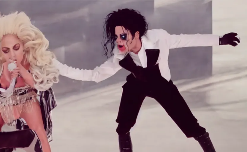 Prompt: lady gaga and michael jackson geometric music video