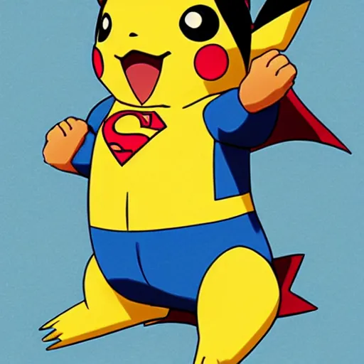 Prompt: pikachu in superman suit, illustration, highdetailed, matte, concept art, magic, intricate