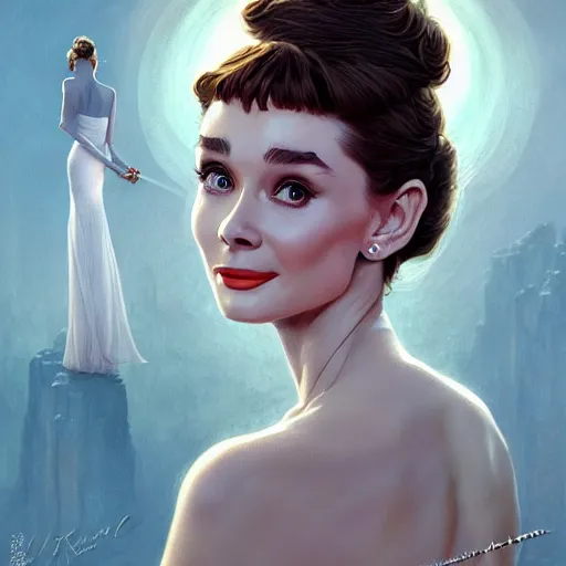 Prompt: audrey hepburn in an epic romance novel, intricate, elegant, highly detailed, digital painting, artstation, matte, illustration, art by artgerm, greg rutkowski, loish, rhads, ferdinand knab, makoto shinkai, lois van baarle, ilya kuvshinov, rossdraws, tom bagshaw