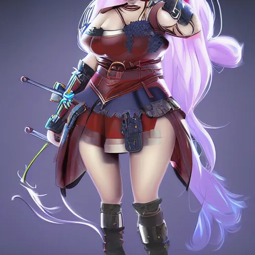 Prompt: owersize plus size anime girl warrior by Boris Valejio, high detailed digital art