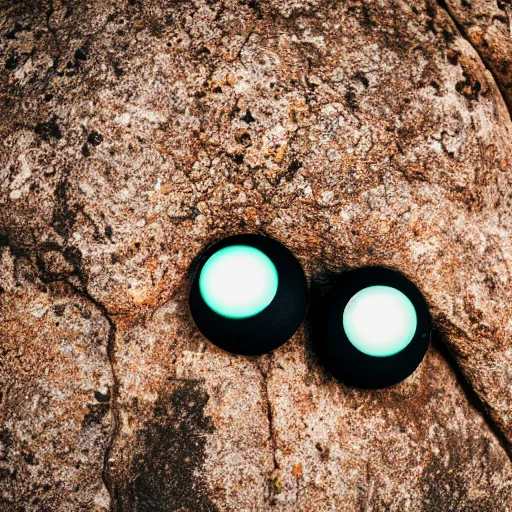 Prompt: Photograph of two rocks with googly eyes at edge of a mountain in a savana